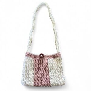 Handmade Medium Crochet Shoulder Bag in Pink and White